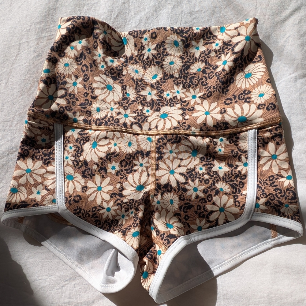 FP Movement by Free People Floral Athletic Shorts - Brown and Teal